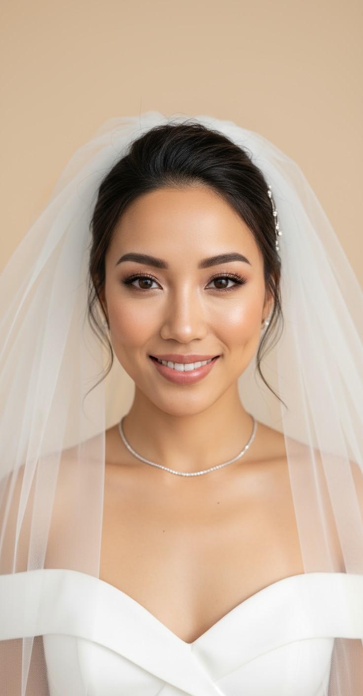 After Messy Wedding Updo With Veil